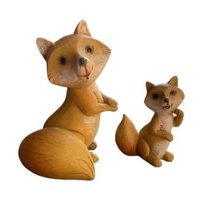 Resin Mother and Baby Fox Figurines